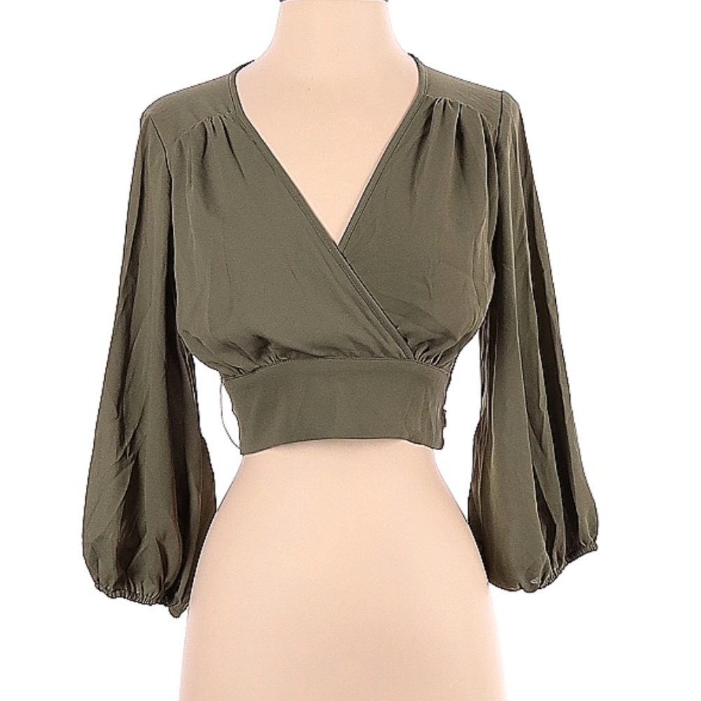Balloon Sleeve Grop Olive Blouse